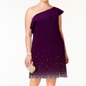 NWT Rhinestone One Shoulder Cocktail Midi Dress